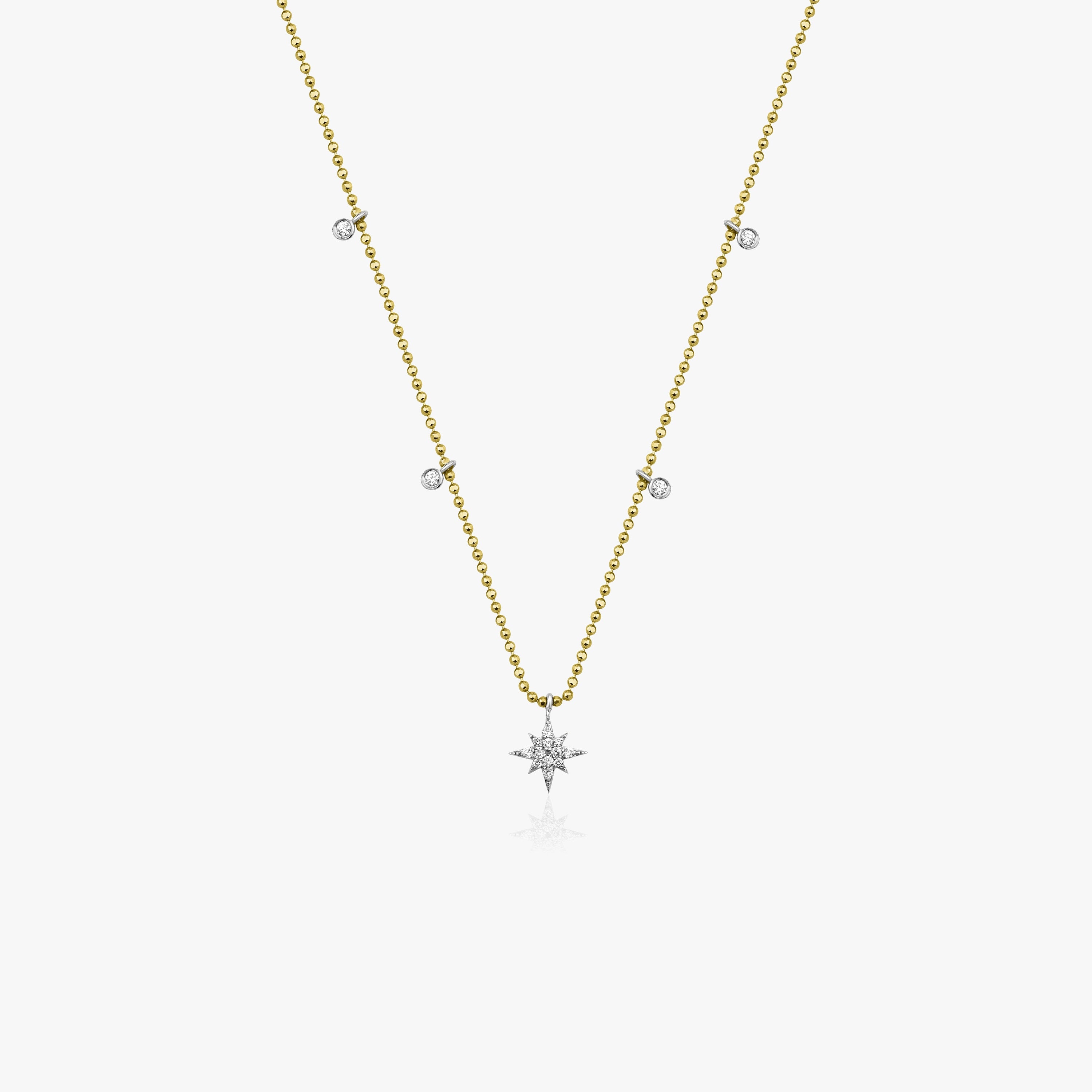 14K Gold Ball Chain Diamond North Star Necklace
