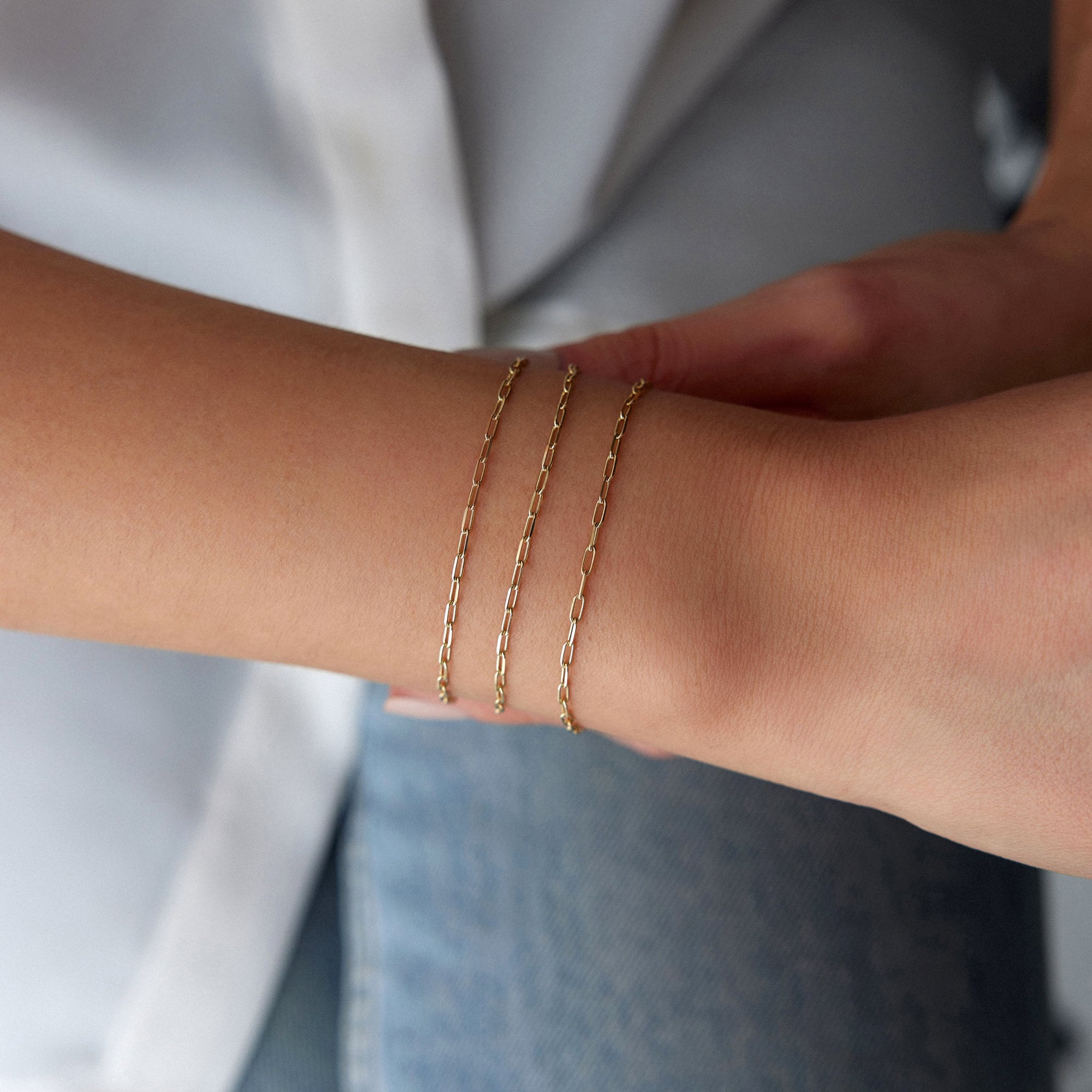 Thin Paperclip Chain Bracelet in 14K Gold