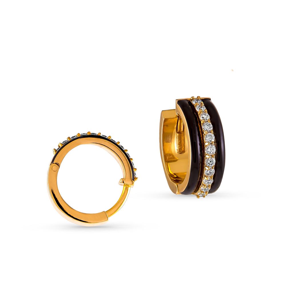 14K Gold Diamond Black Enamel Earrings - Chocolate Cake