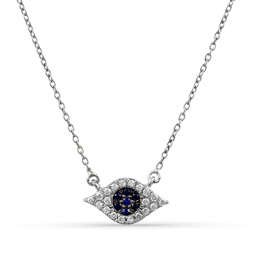 14K Gold Blue Sapphire and Diamond Evil Eye Necklace / Protection For Me